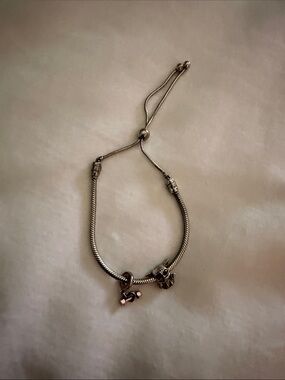 Pandora Silver Slider Bracelet with Two Charms - Silver